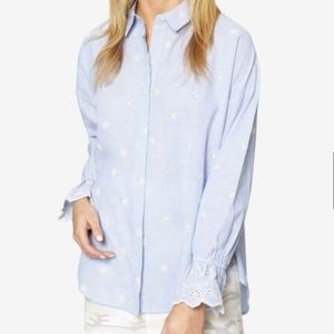 Sanctuary Blue Baby Stripe Button Shirt $89 NEW